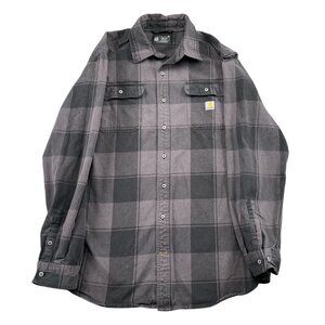 Carhartt Loose Fit Heavyweight Flannel Shirt Mens LT Grey Plaid Workwear